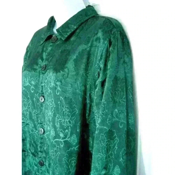 Coldwater Creek reversible shirt shacket jacket Medium brocade embellished green - Picture 3 of 12